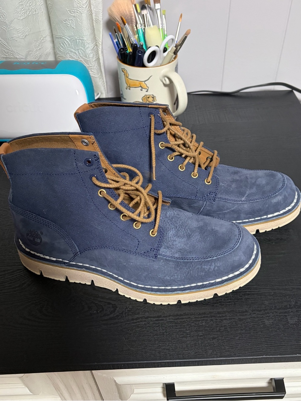 Timberland Men’s Navy Suede & Canvas Lace-Up Boots size 8 NWOT